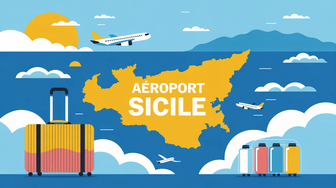illustration aeroport sicile valise avion carte