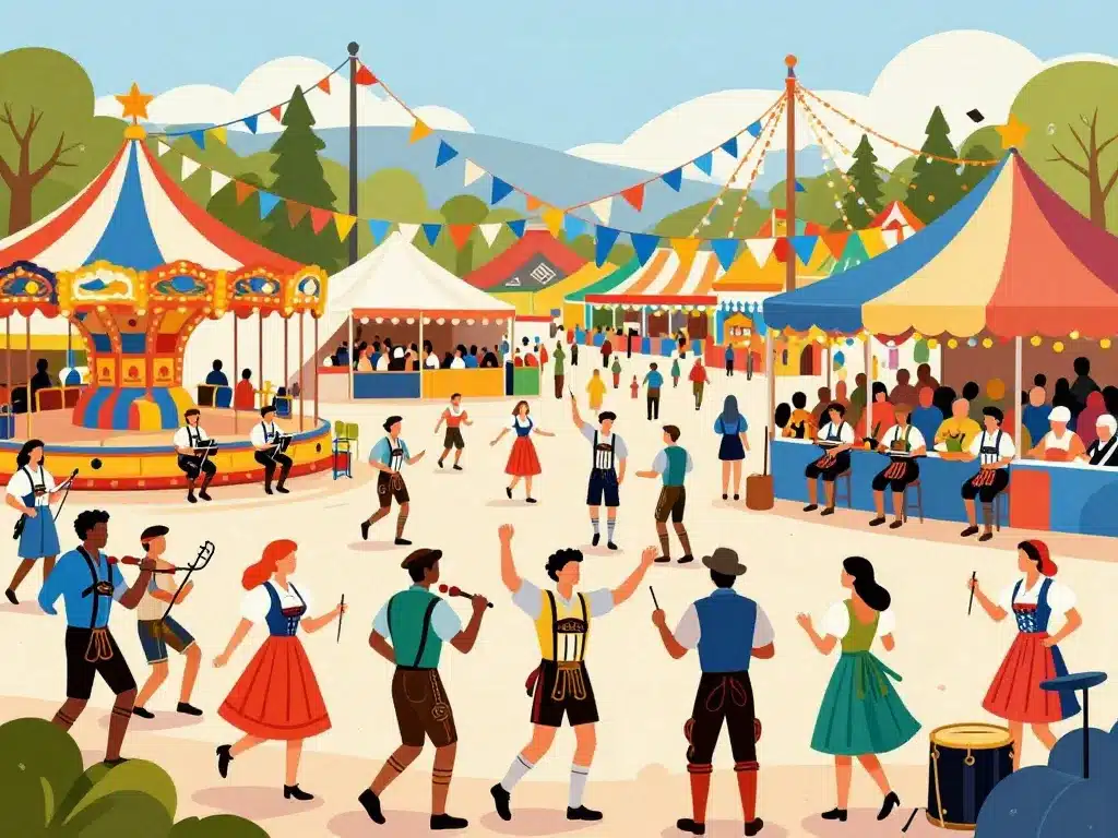 Scène oktoberfest 2024 costumes bavarois orchestre défilé