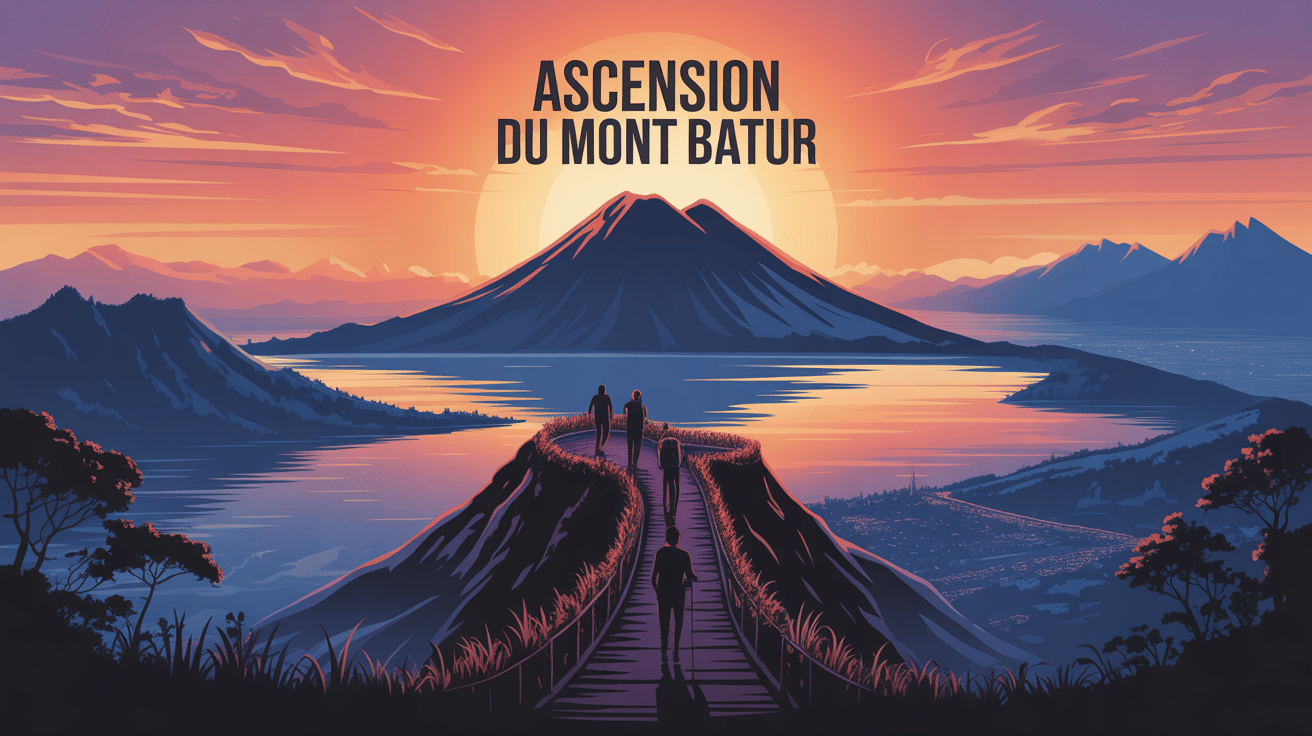 Randonneurs au lever de soleil sur le mont Batur