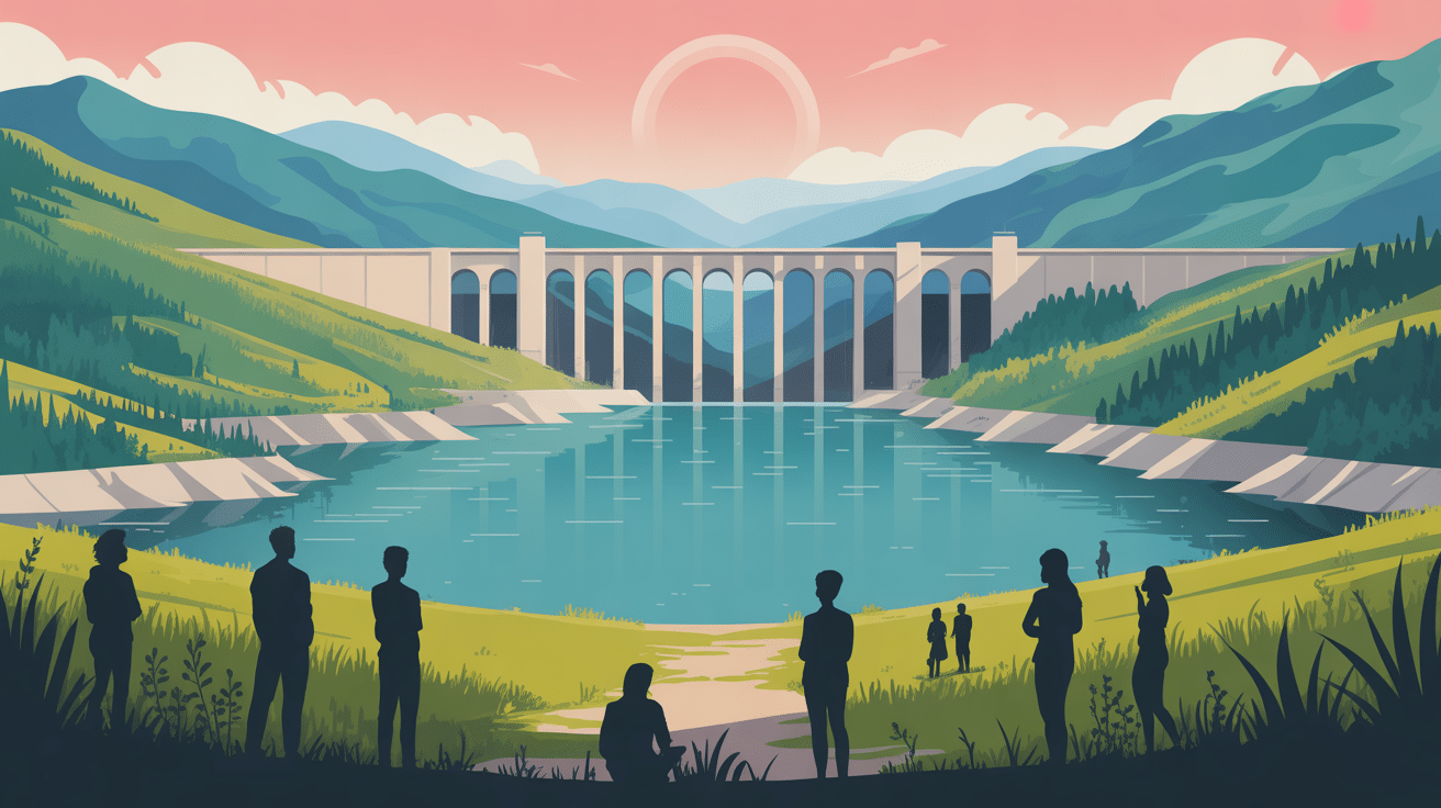 barrage de vouglans vue globale avec lac et barrage