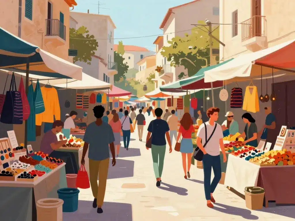 ambiance marché du soleil marseille illustration