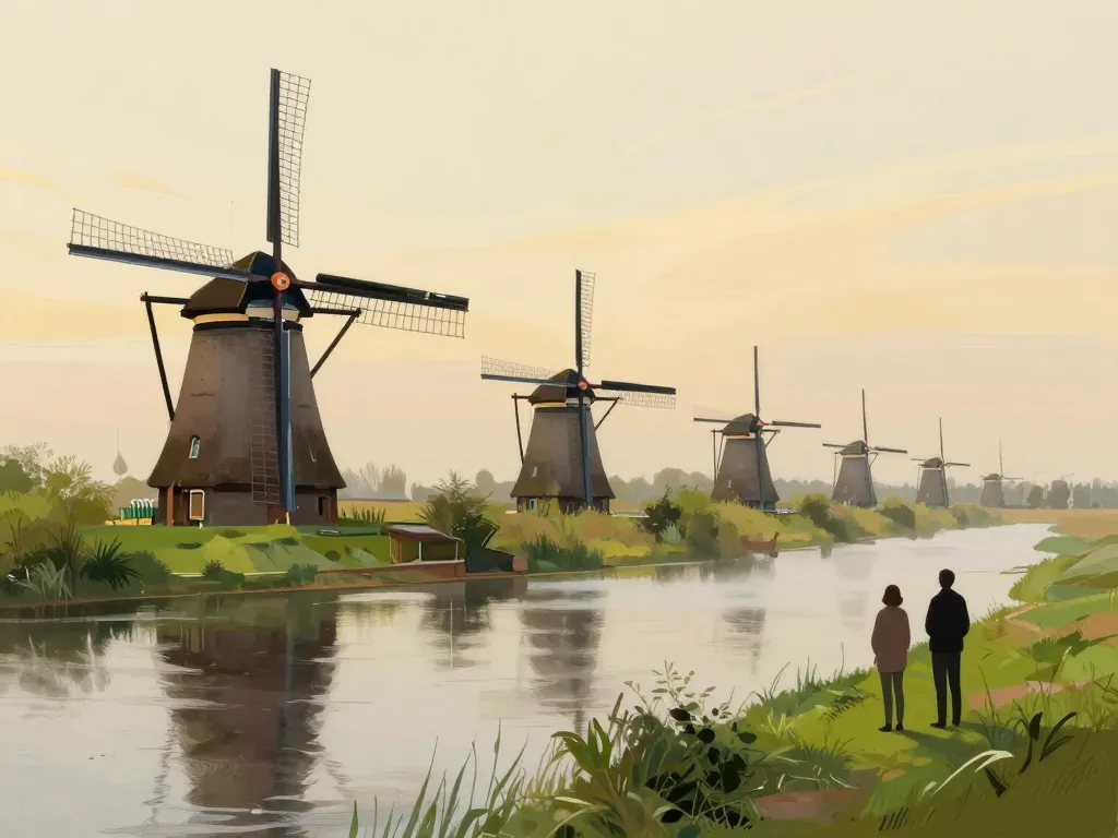 illustration moulins kinderdijk unesco