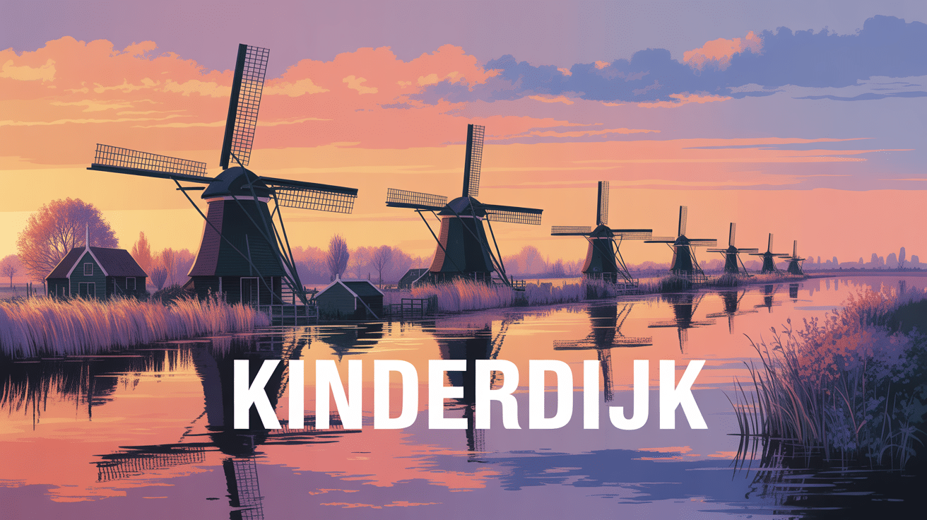 illustration paysage kinderdijk moulins canaux