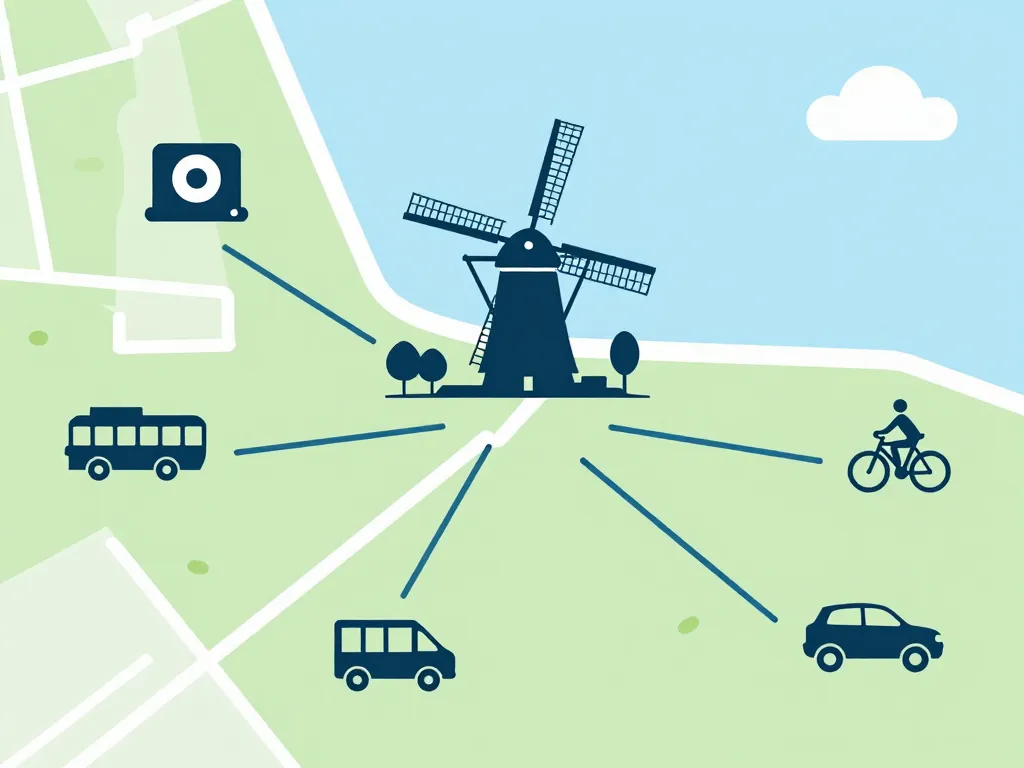 diagramme accès kinderdijk transport visite