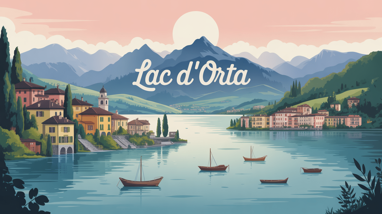 lac d'Orta panorama alpes villages barques