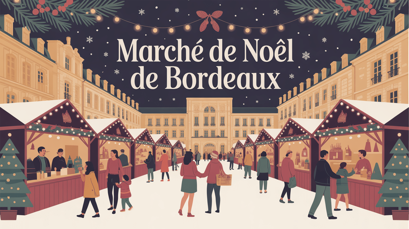 Illustration festive marche de noel bordeaux centre-ville