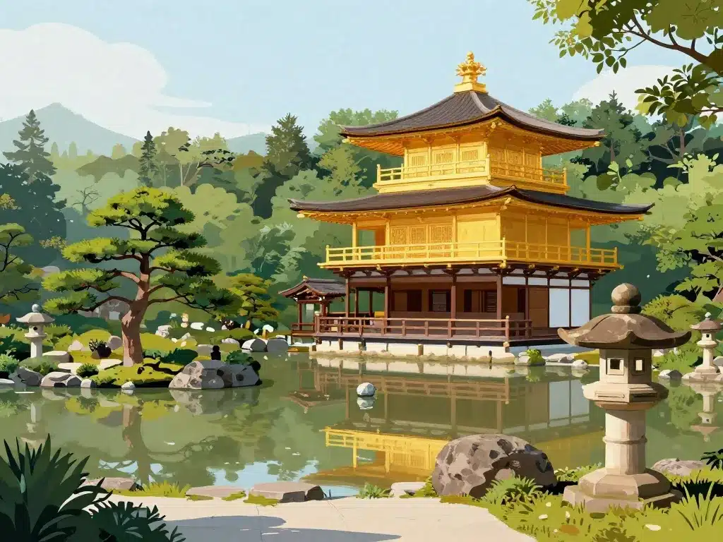 rokuon ji temple pavillon or jardin sanctuaires sentier