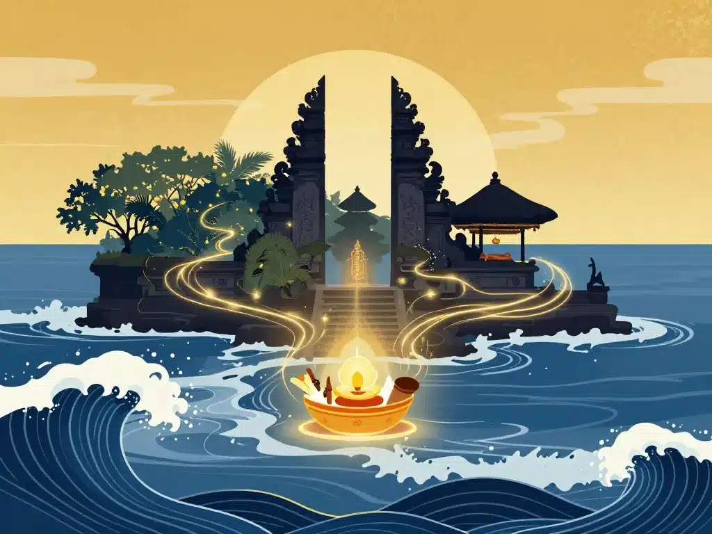 Temple Tanah Lot Indonesia symbolisme culturel illustration