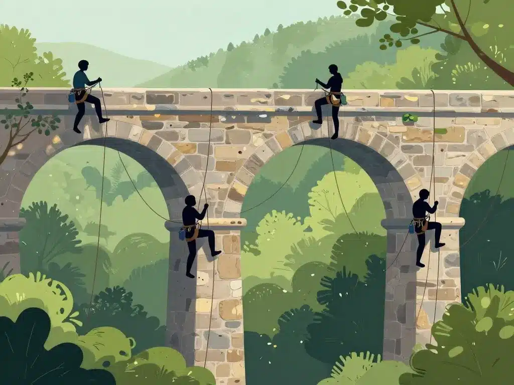 grimpeurs sur le viaduc des Fauvettes scène escalade