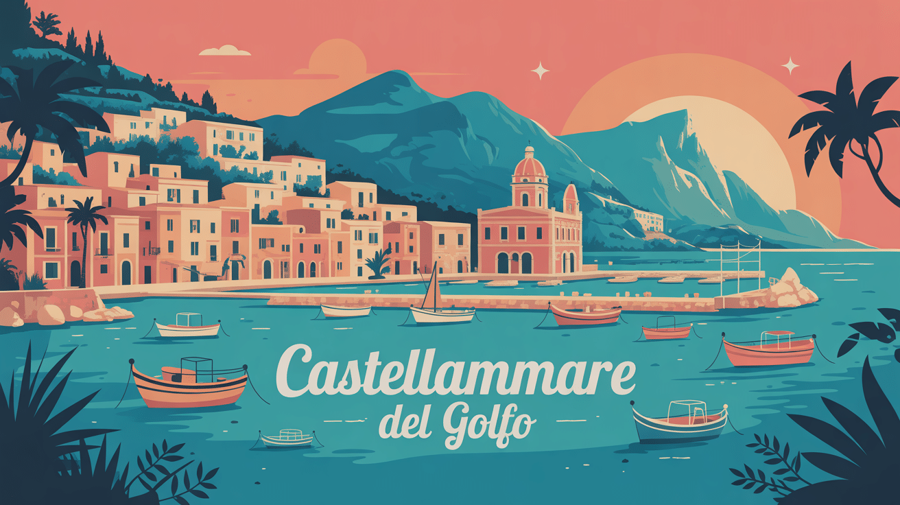 vue stylisée castellammare del golfo port montagnes