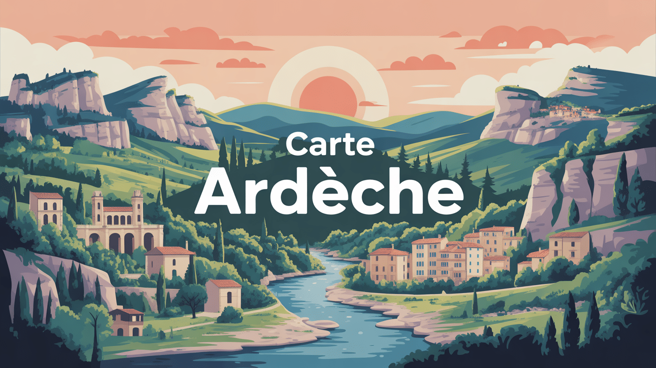 Illustration ardeche carte reliefs villages rivières