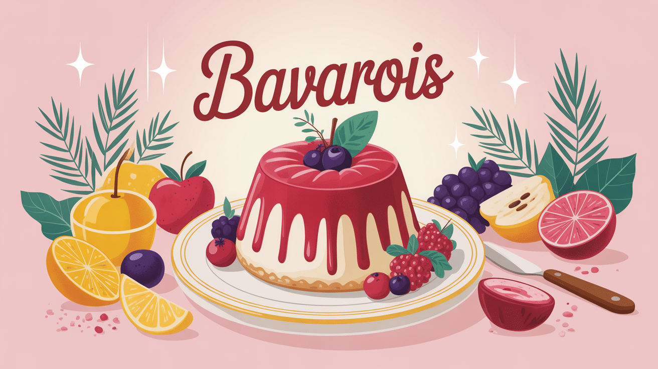Illustration bavarois élégant assiette fruits frais ingrédients