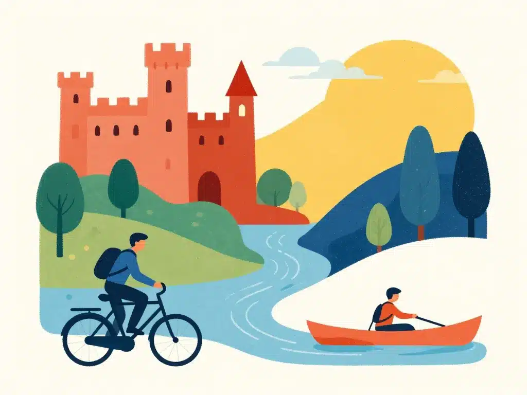 Symboles des activités à Durtal sur fond coloré