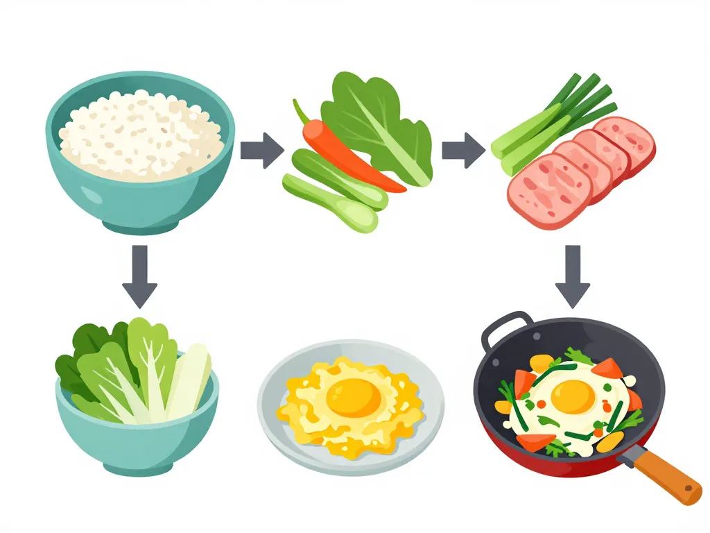Schéma préparation étape par étape riz cantonais maison