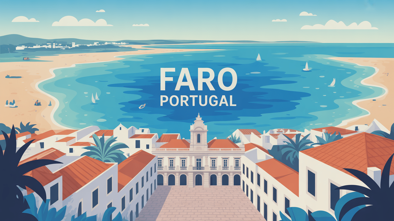 Illustration ferro portugal centre historique Ria Formosa plages