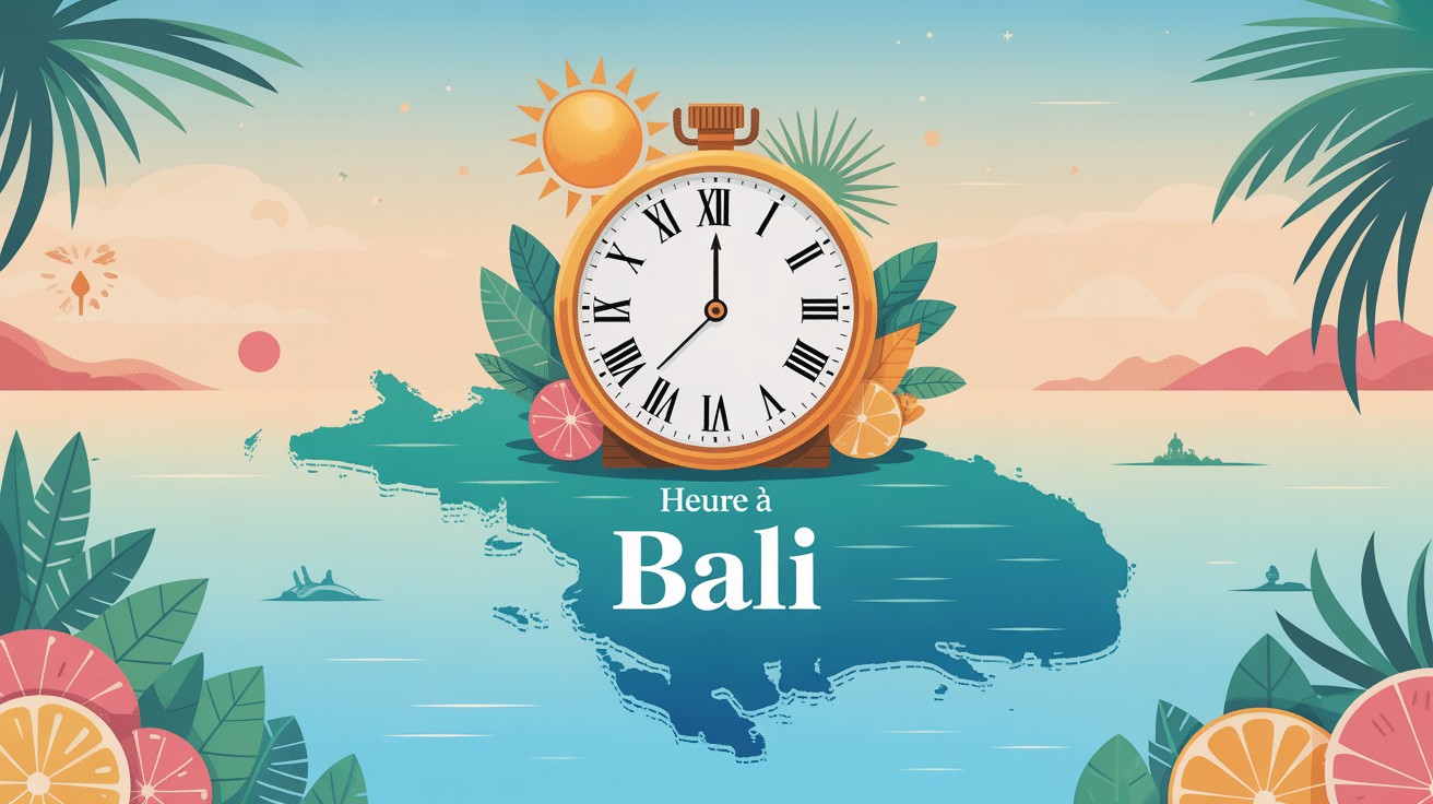 illustration vectorielle colorée heure bali carte soleil