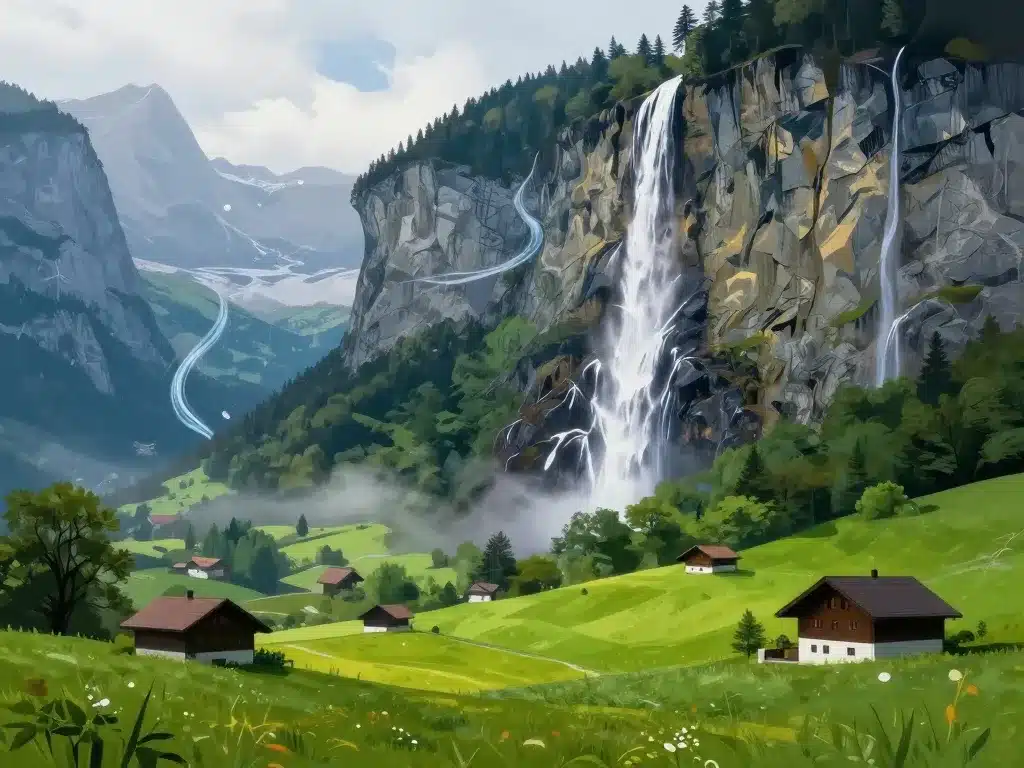 Paysage lauterbrunnen cascades falaises panorama