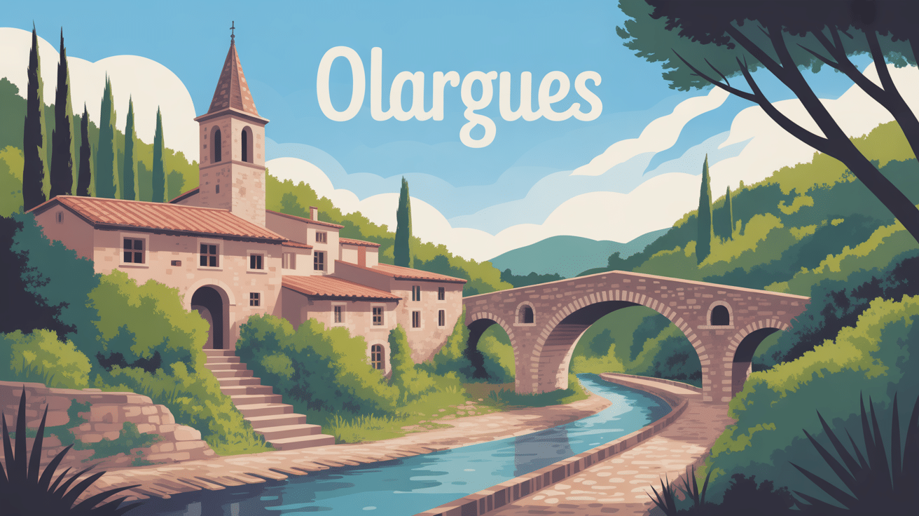 olargues vue village médiéval tour pont parc naturel