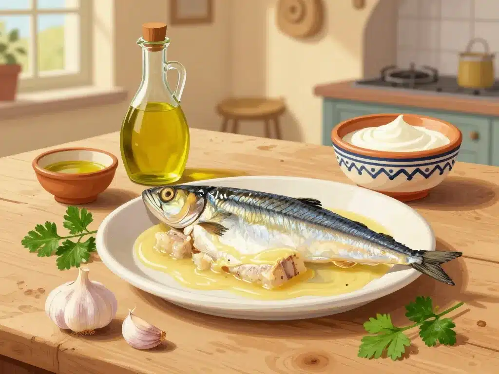 ingrédients brandade de morue sur table provençale