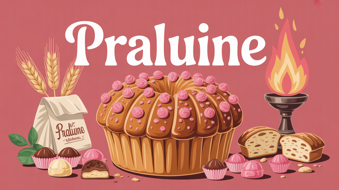 Illustration praluline brioche dorée aux pralines roses