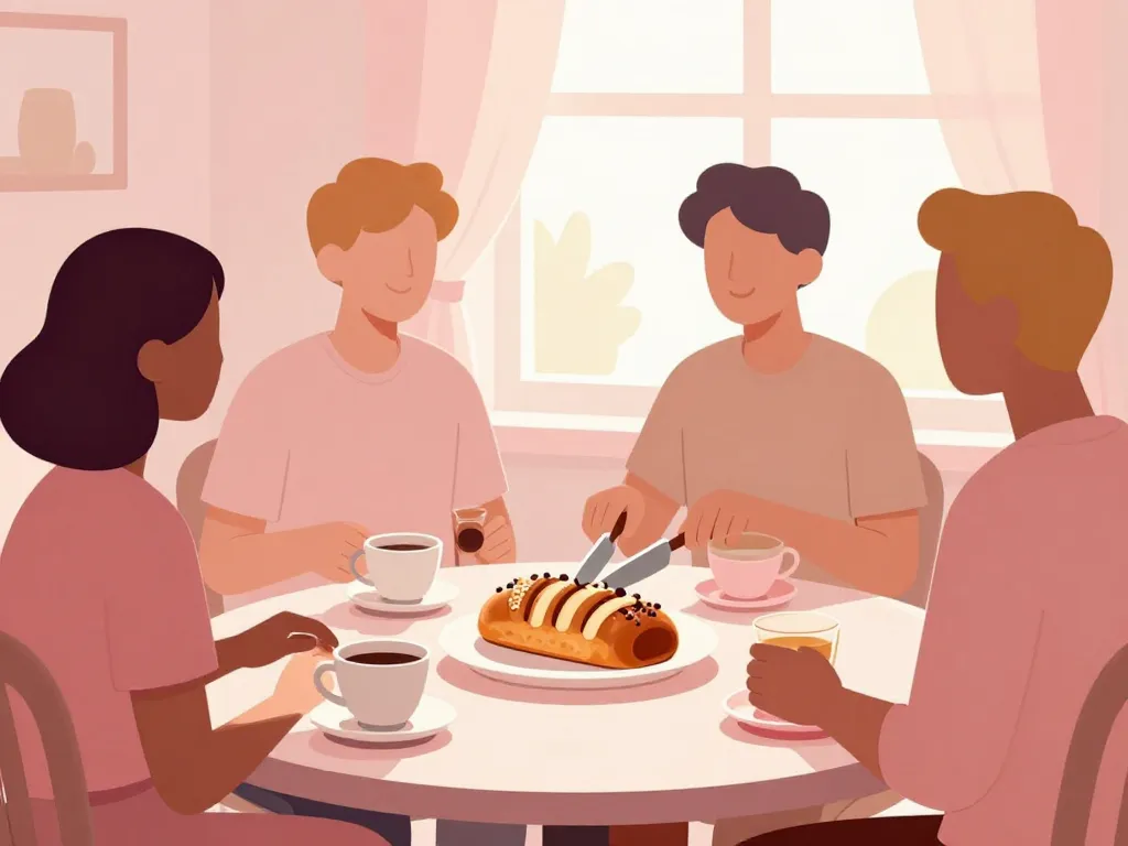 Scène partage praluline dégustation conviviale