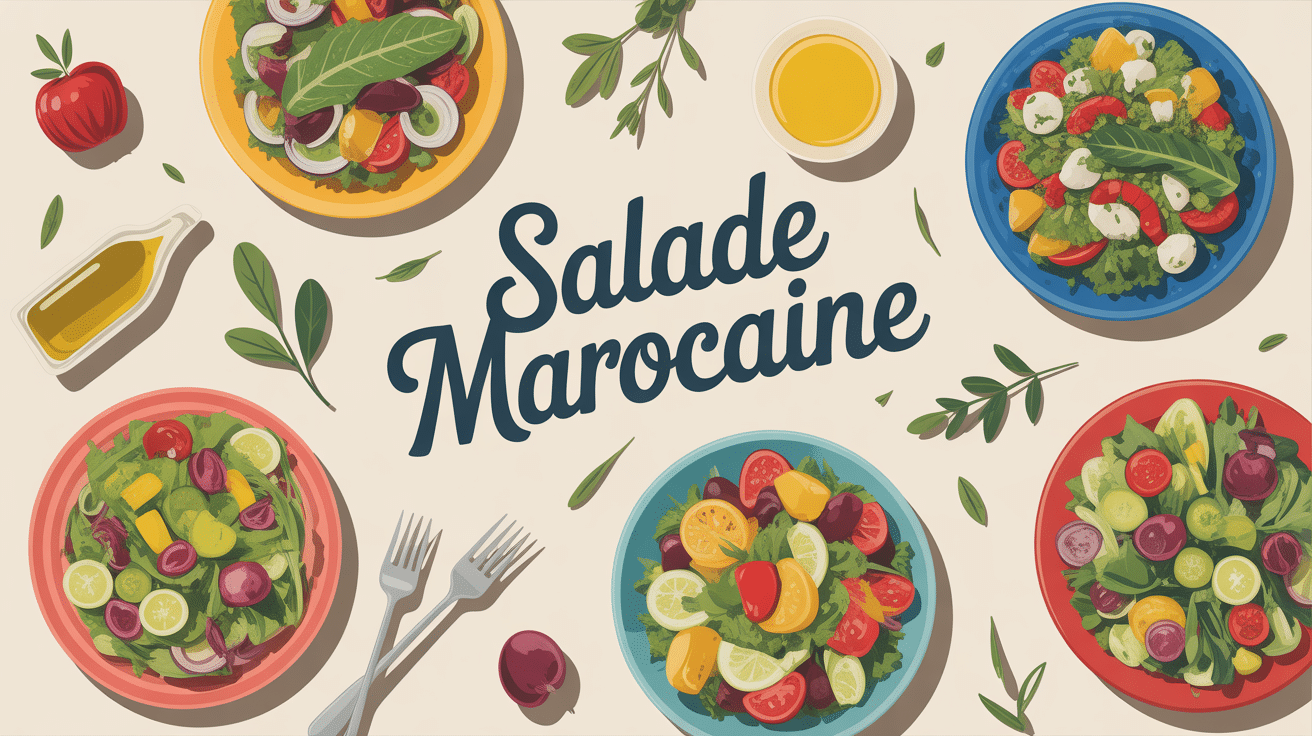 Salades marocaines variées dans des plats colorés