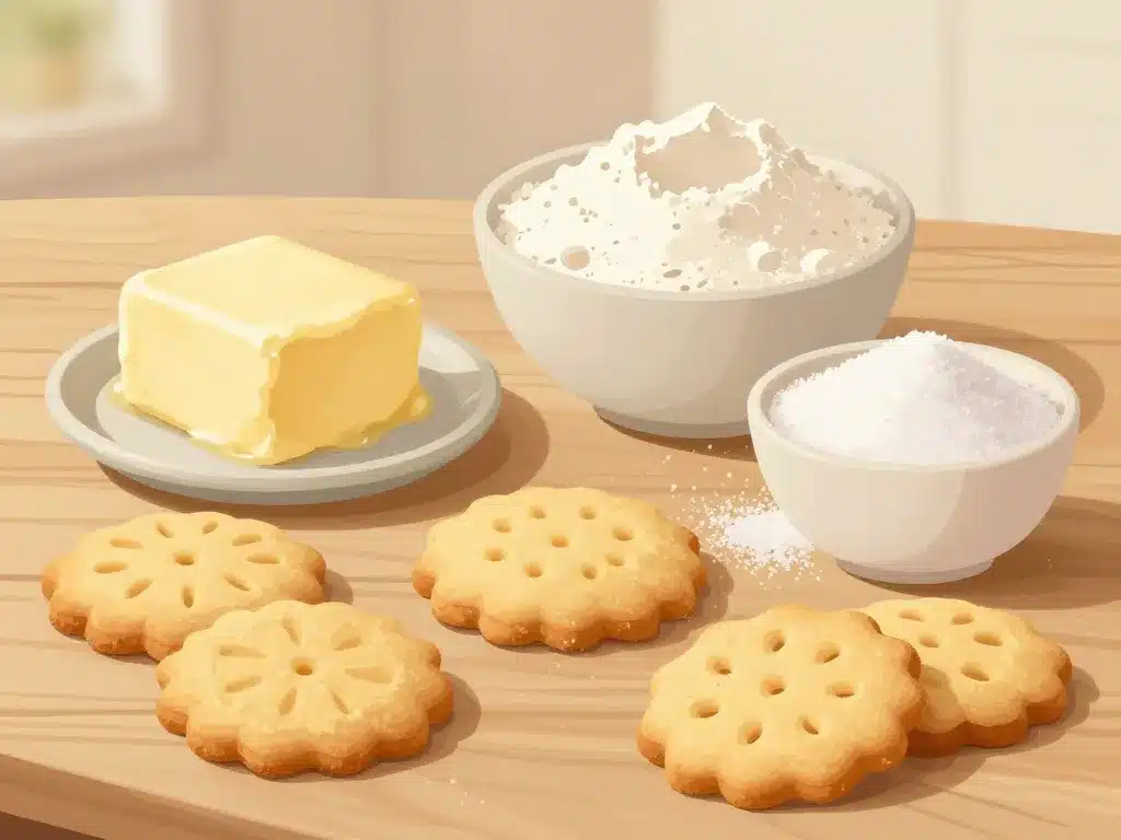 Ingrédients shortbread beurre farine sucre sur table