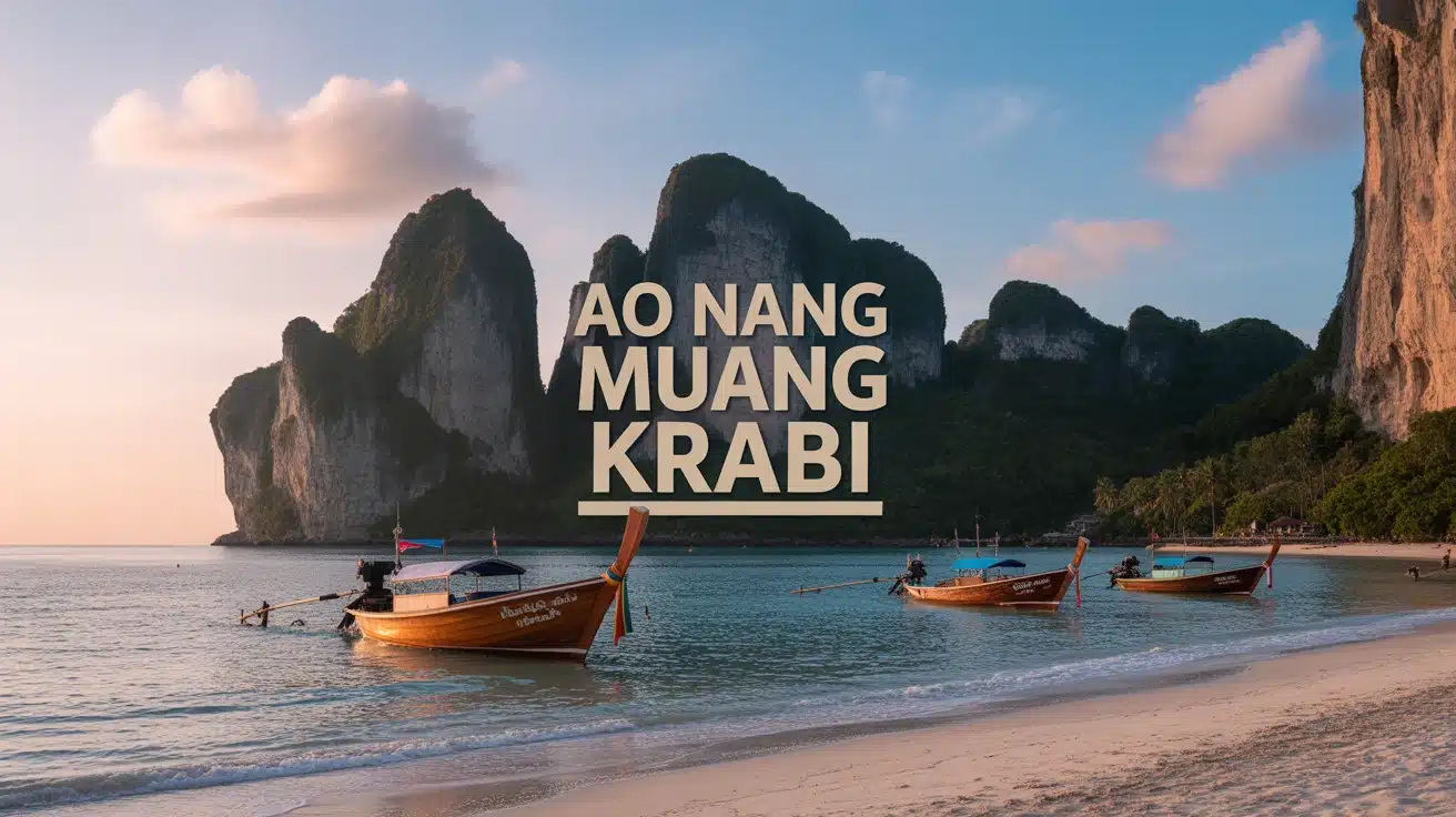 Illustration Ao Nang Muang Krabi falaises bateaux plage