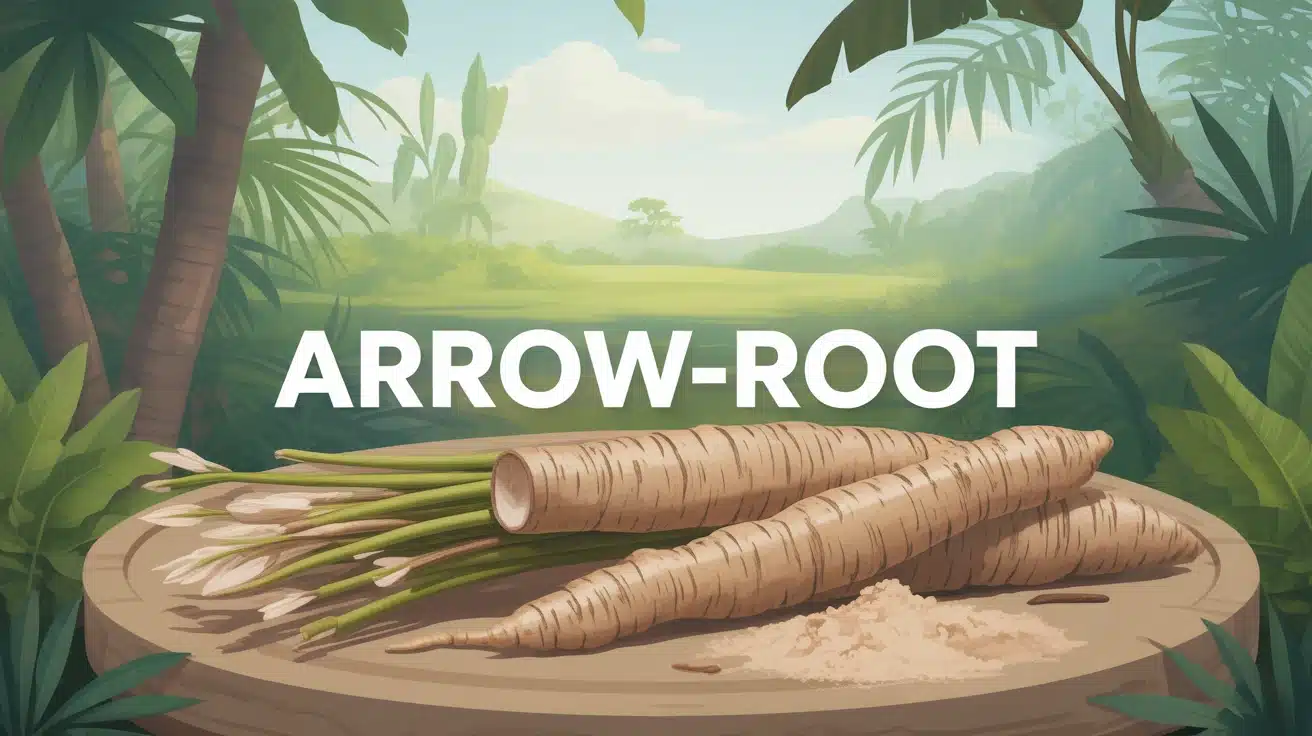Illustration vectorielle d'arrow-root avec rhizomes et poudre