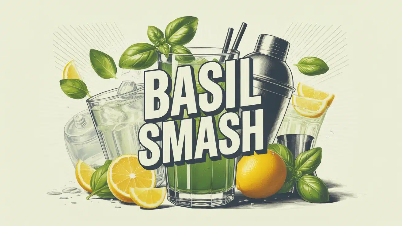 Cocktail Basil Smash avec feuilles de basilic et citron