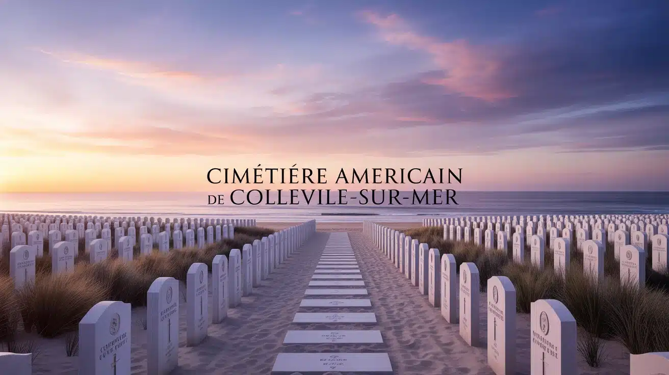 Paysage mémoriel cimetière américain de Colleville-sur-Mer au crépuscule