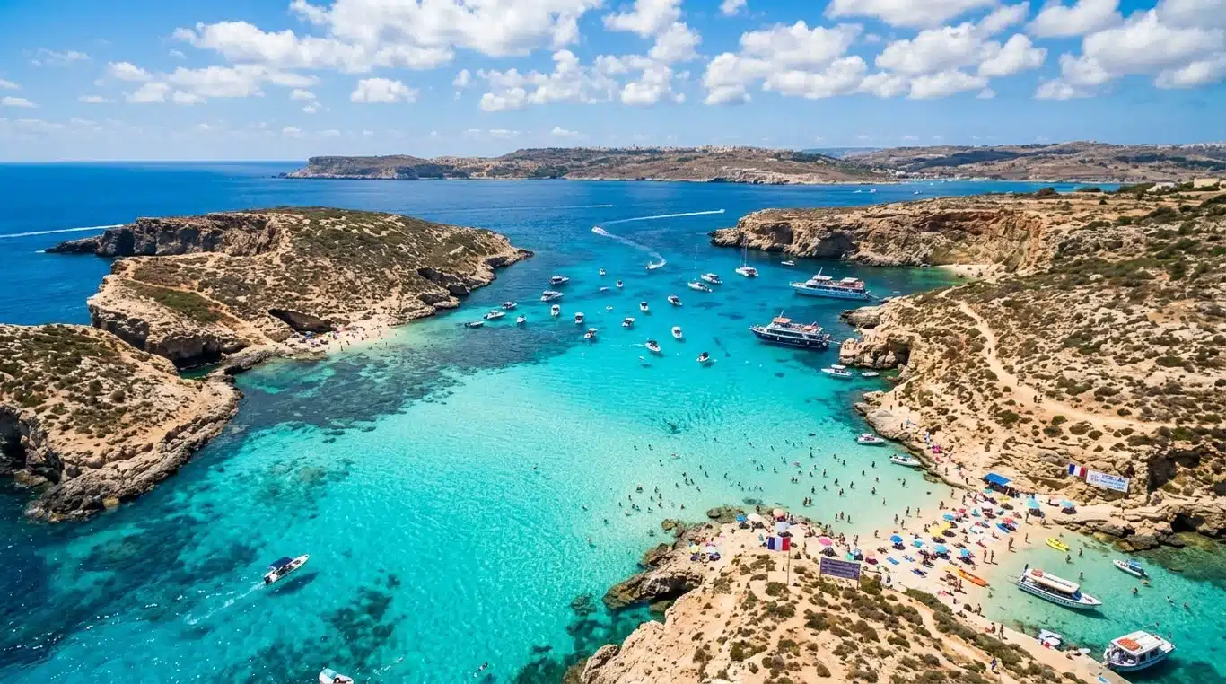Vue aérienne du Blue Lagoon à Comino, Malte