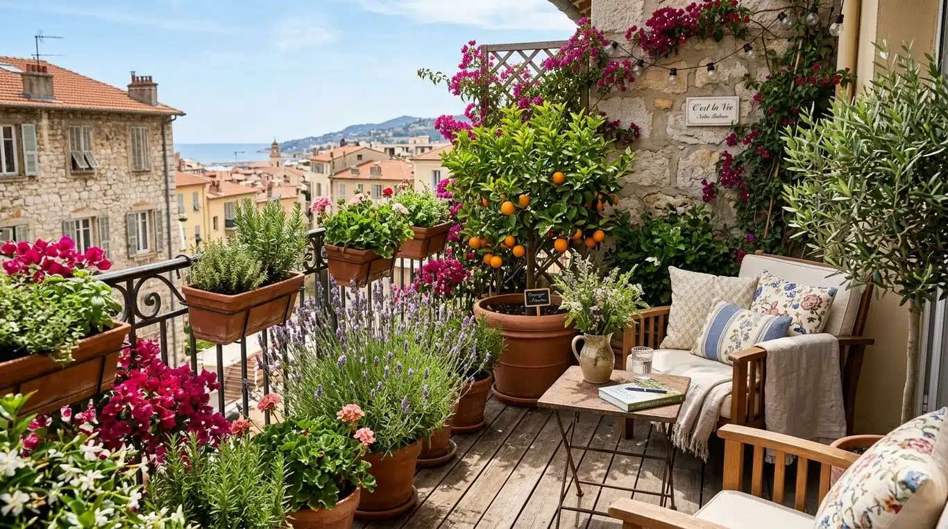 Aménagement inspirant d'un balcon végétalisé ensoleillé
