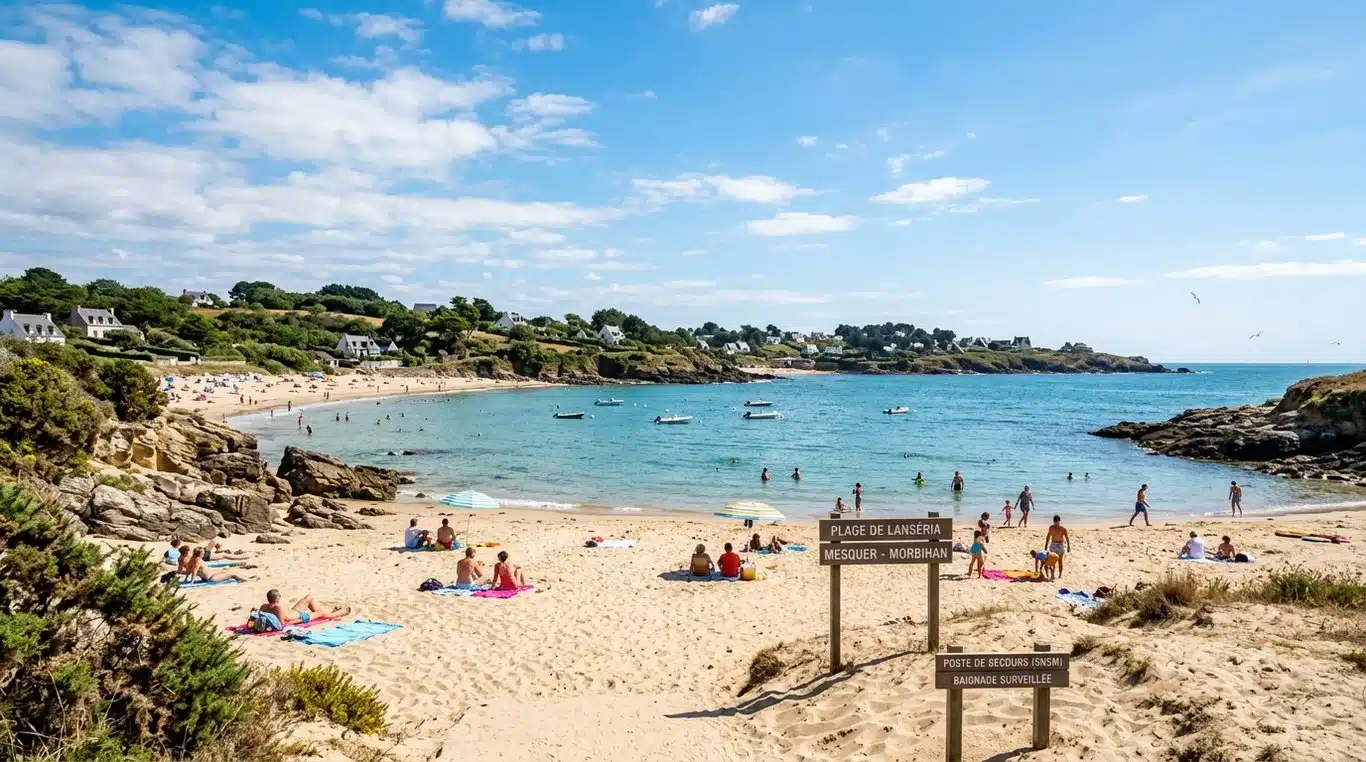 Vue panoramique de la plage de Lanséria à Mesquer-Quimiac par une journée ensoleillée