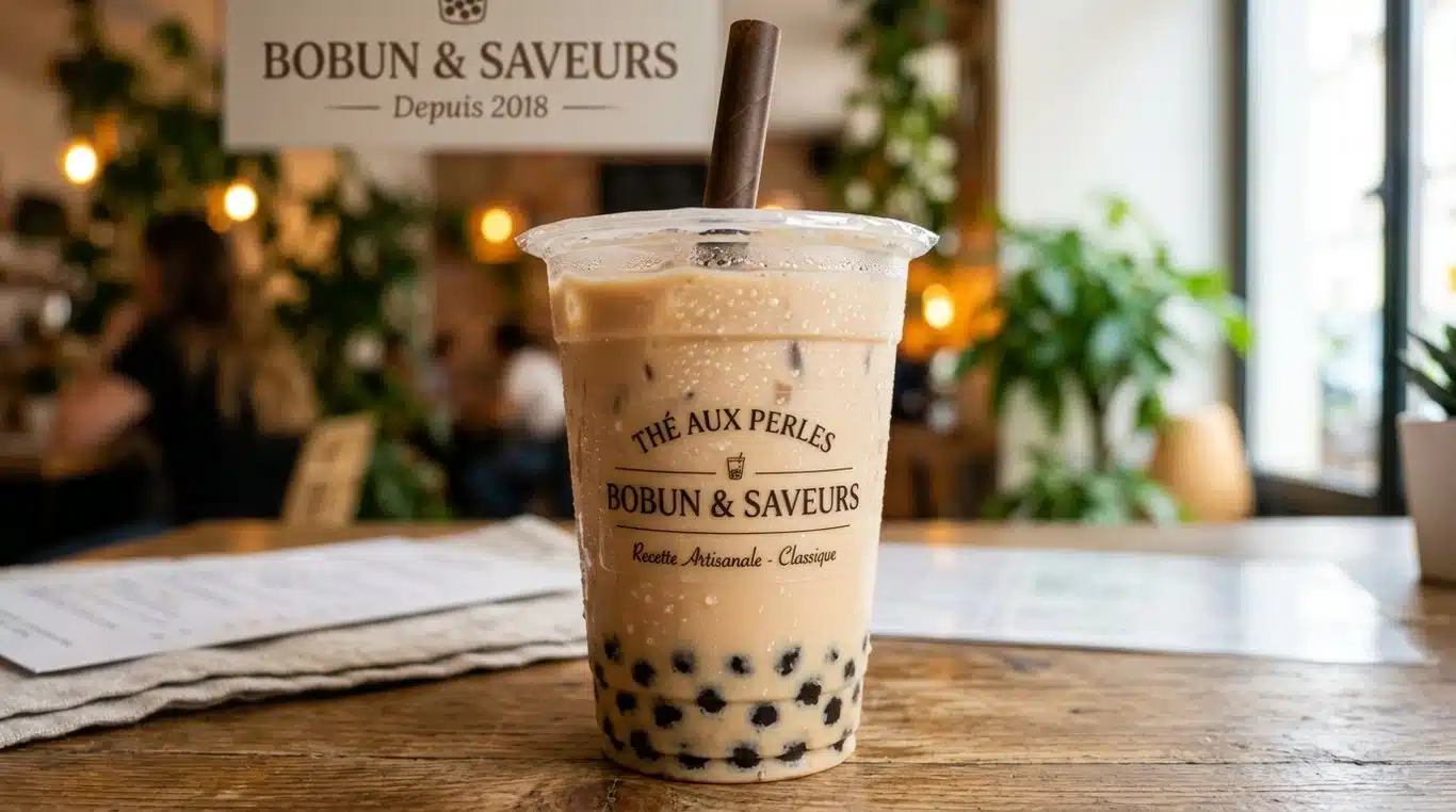 Thé au lait signature style Gong Cha avec perles de tapioca