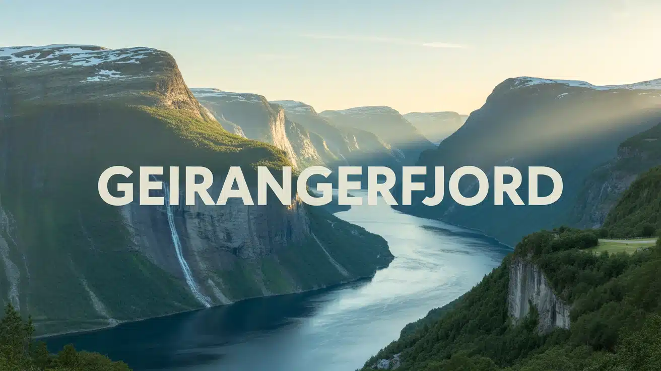 Illustration vectorielle du Geirangerfjord avec falaises et cascades