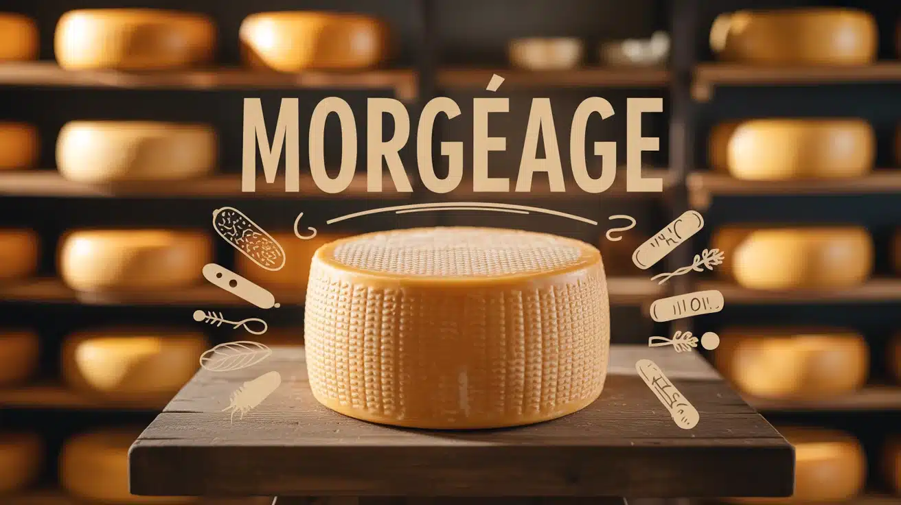 meule de fromage avec croûte lavée orangée et éléments de morgeage