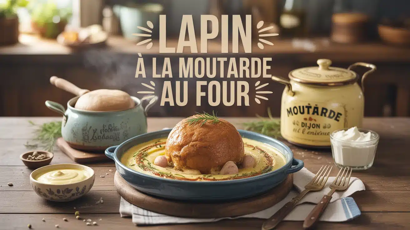 Plat de lapin à la moutarde au four avec ingrédients clés