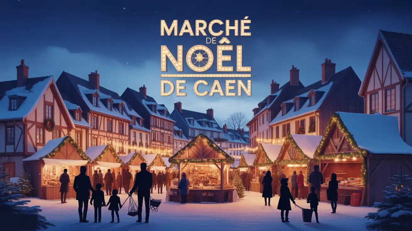 marché de Noël de Caen chalets en bois illuminés et décorations festives