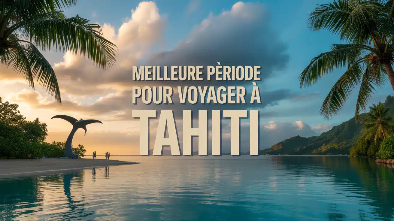 illustration meilleure période pour voyager à Tahiti avec lagon et baleine