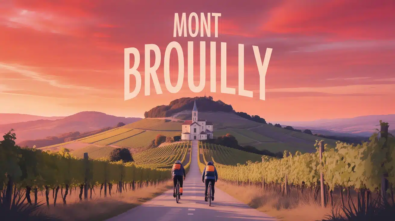 Illustration vectorielle Mont Brouilly vignobles sentiers chapelle blanche