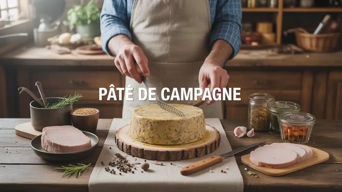 fabrication traditionnelle de pâté de campagne avec terrine et ingrédients