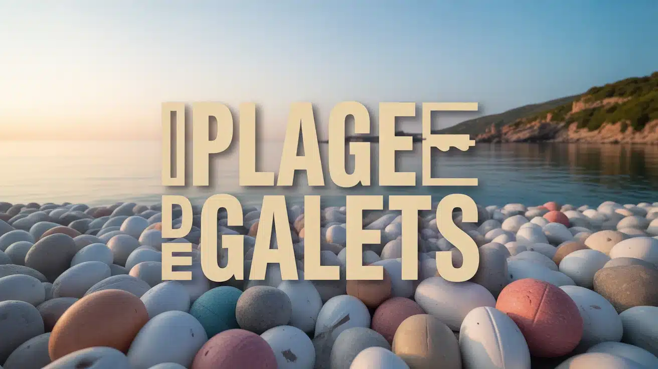 illustration plage de galets avec mer cristalline