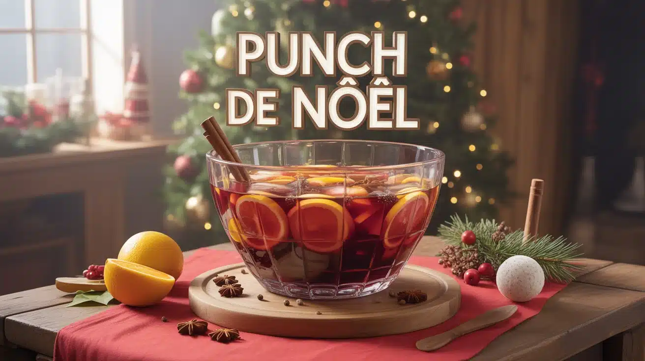 Punch de Noël dans bol en cristal avec cannelle et badiane