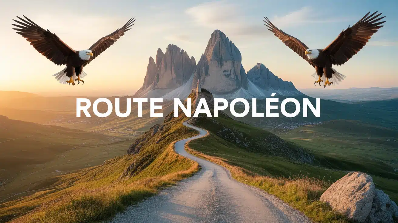 Illustration Route Napoléon avec montagnes et Méditerranée