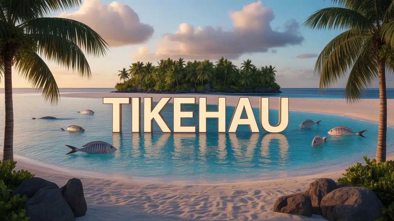 Atoll de Tikehau avec plages de sable rose et lagon turquoise