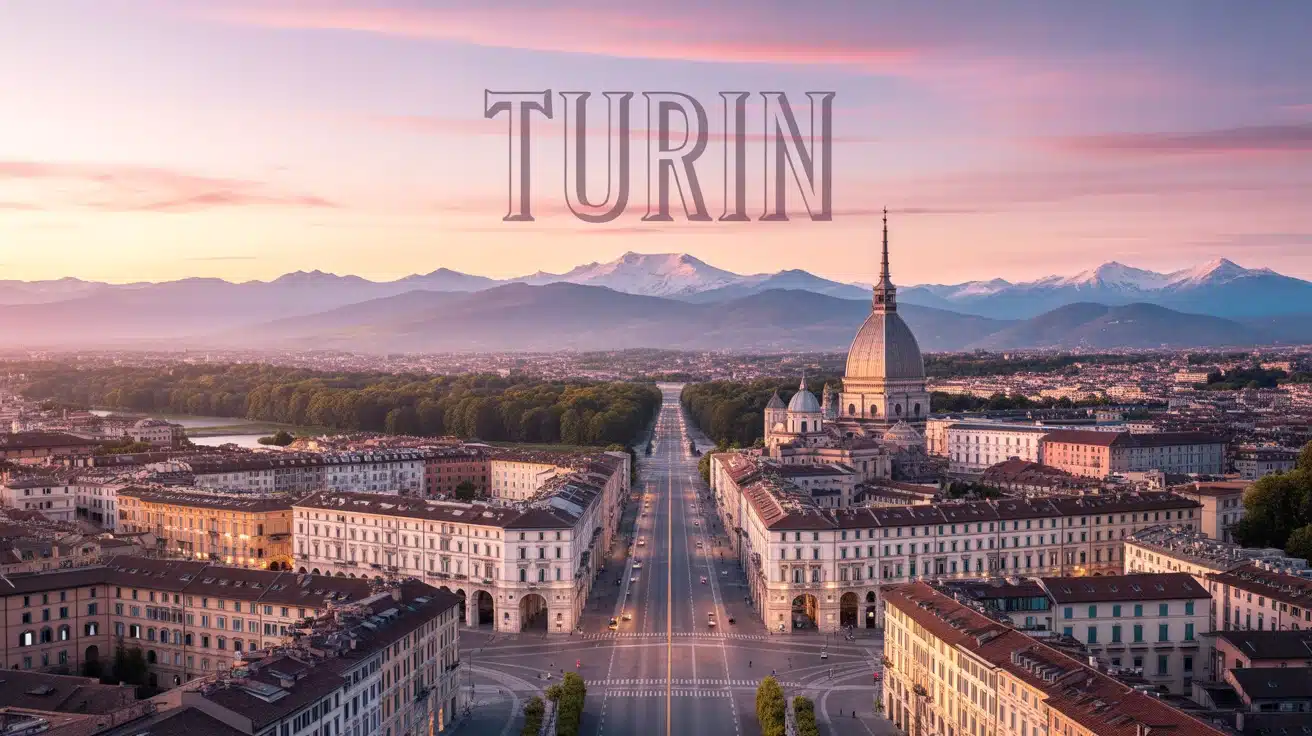 illustration vectorielle de Turin avec Mole Antonelliana et palais royaux