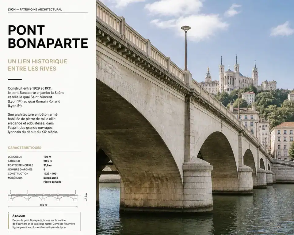 Pont Bonaparte à Lyon franchissant la Saône avec la colline de Fourvière en arrière-plan