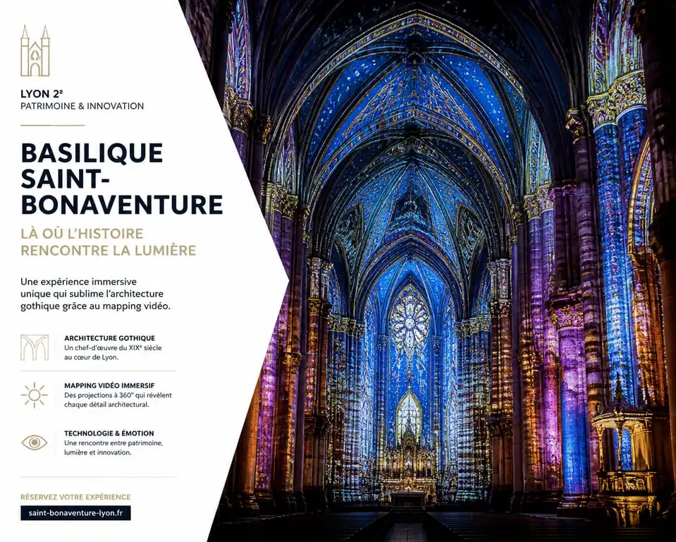 Spectacle immersif Luminescence à la Basilique Saint-Bonaventure de Lyon avec mapping vidéo