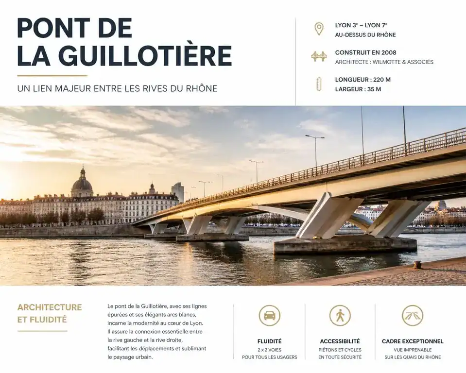 Pont de la Guillotière à Lyon, monument historique reliant la Presqu'île au 3e arrondissement.